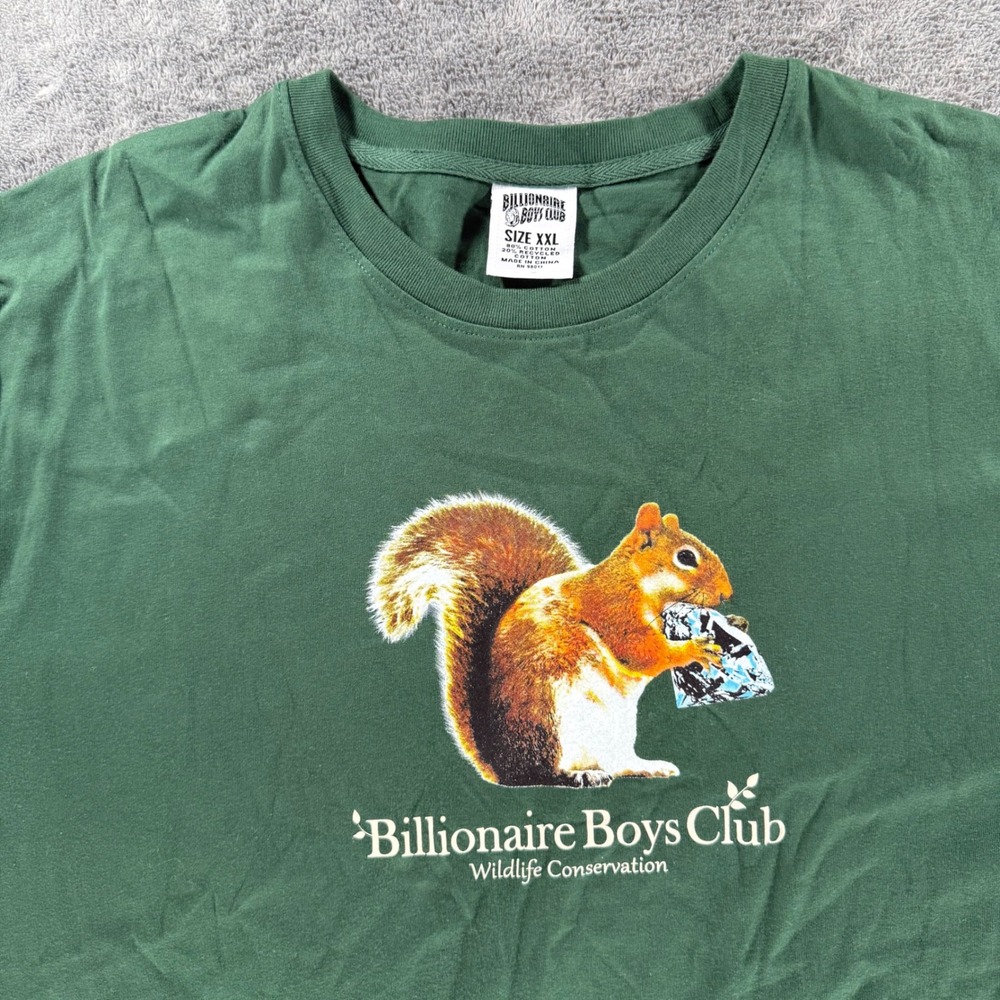 Billionaire Boys Club T-Shirt Mens XXL Green Wildlife Conservation Squirrel